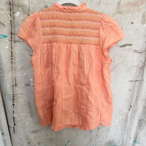 Faherty Honokaia Smocked 100% Linen Blouse - Picture 5 of 5